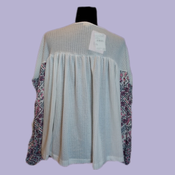 🔴 SALE White Waffle Knit Flowy Henly Boho Top - Picture 3 of 7